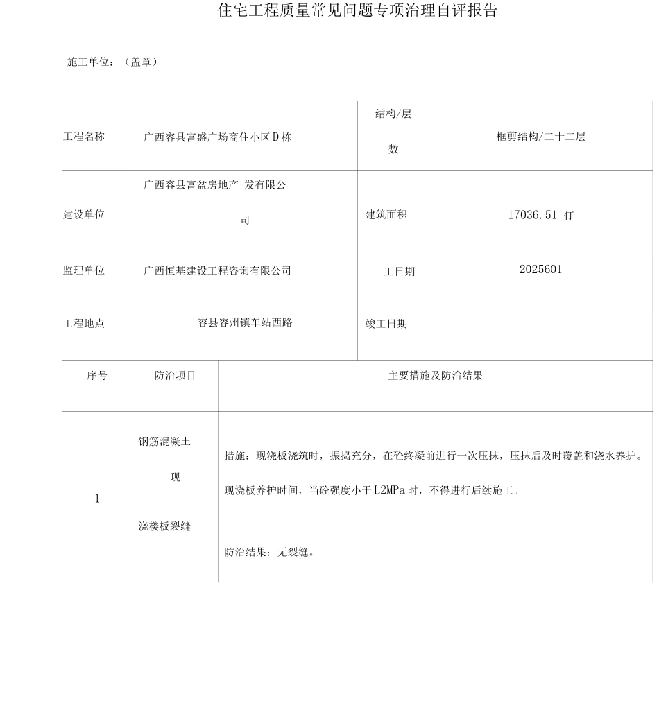 dee栋住宅工程质量常见问题专项治理自评报告_第1页
