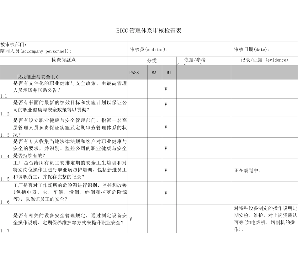 EICC管理体系审核检查表_第1页