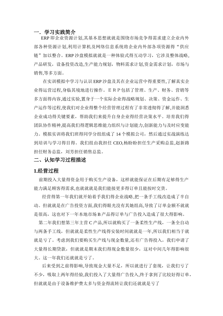 erp沙盘模拟实训报告_第1页