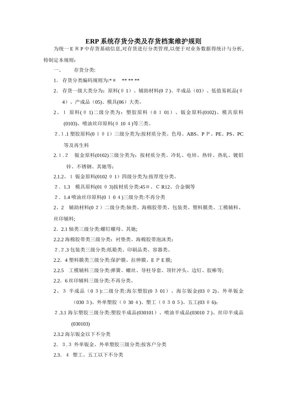 ERP系统存货分类及存货编码维护规则_第1页