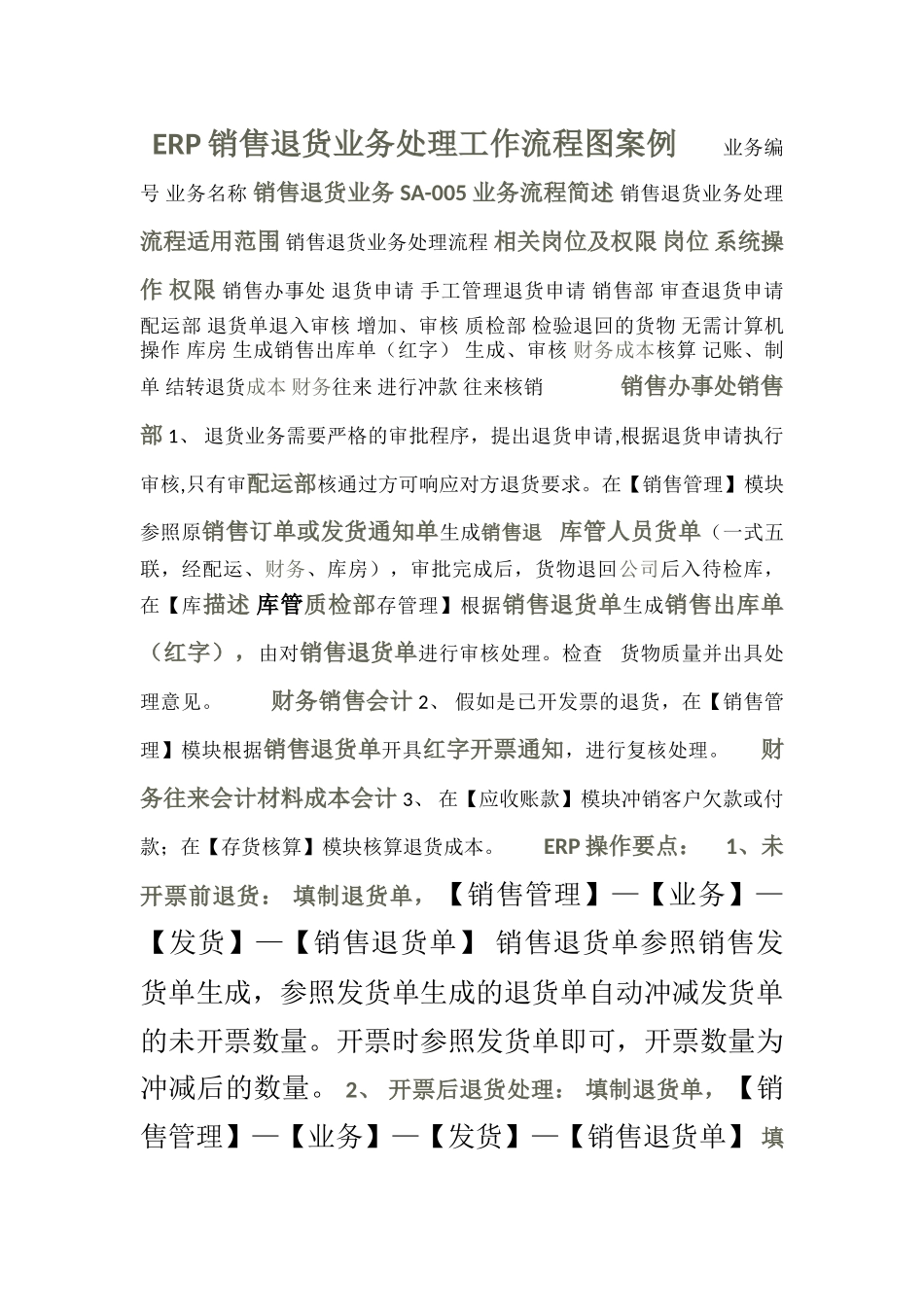 ERP销售退货业务处理工作流程图案例_第1页