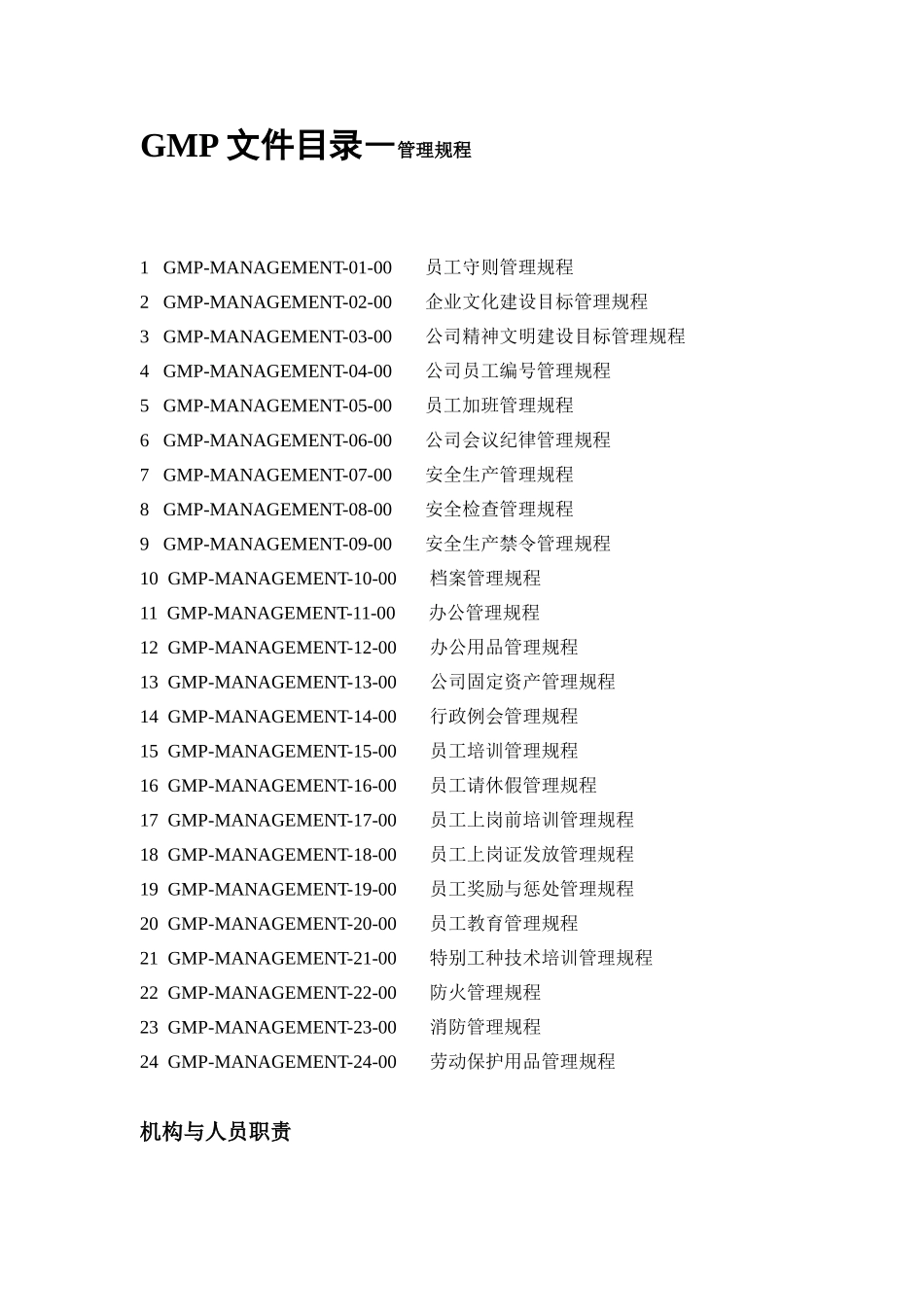 GMP文件目录―管理规程_第1页