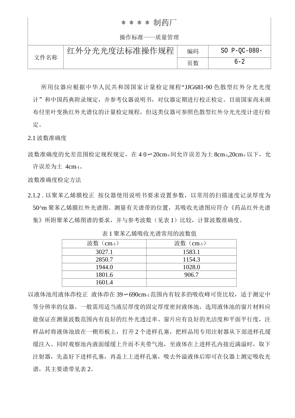 GMP认证全套文件资料097-红外分光光度法标准操作规程_第2页