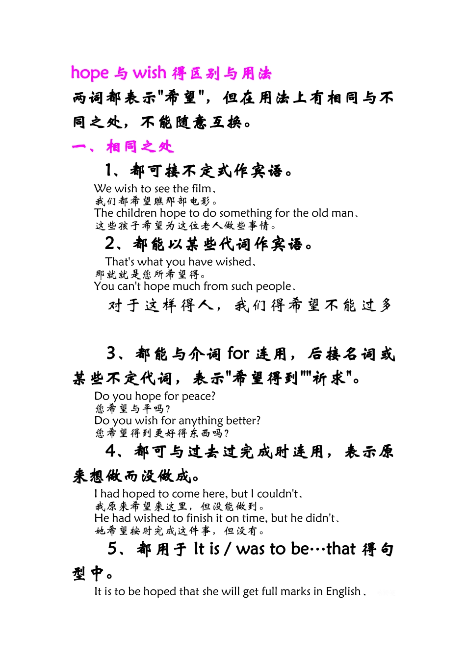 hope和wish的重点用法_第1页