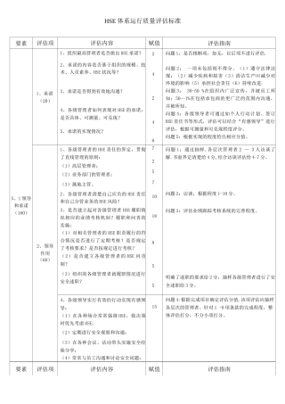 HSE体系运行质量评估标准