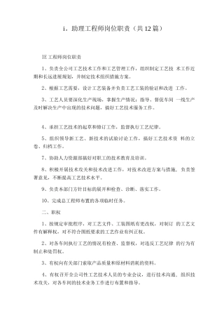 ie助理工程师岗位职责