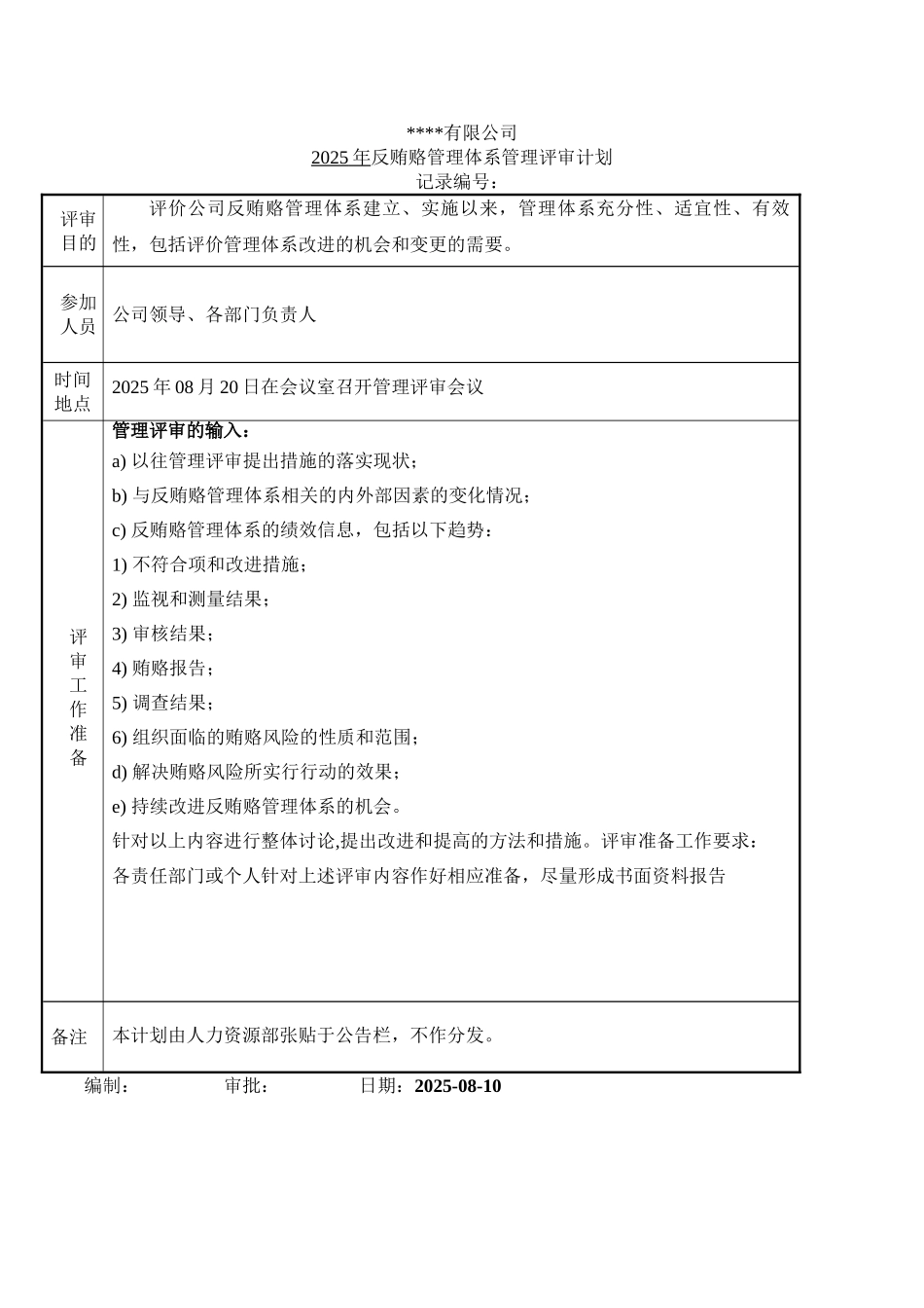 ISO37001反贿赂管理体系文件：管理评审全套案例模板_第1页
