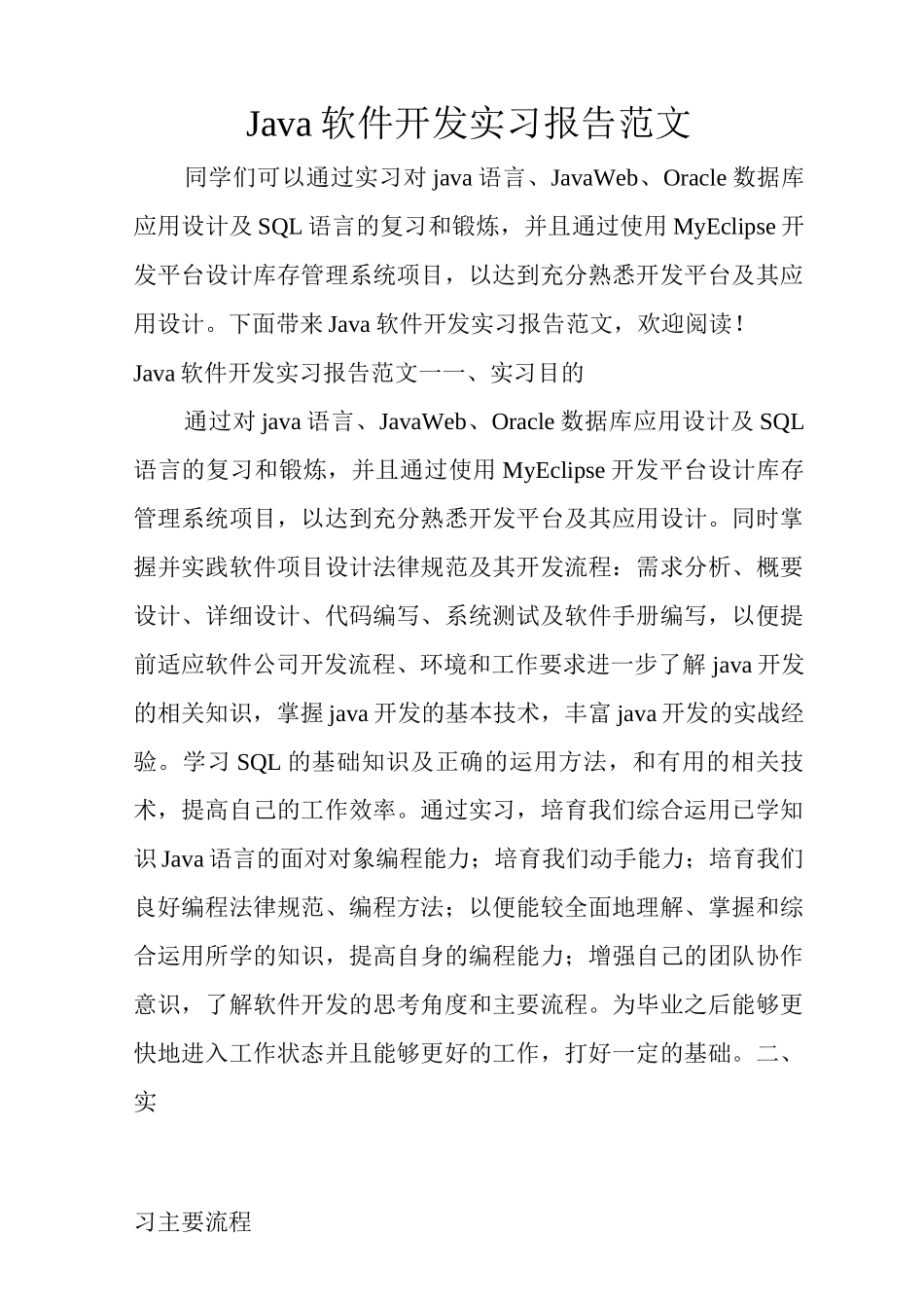 Java软件开发实习报告范文_第1页