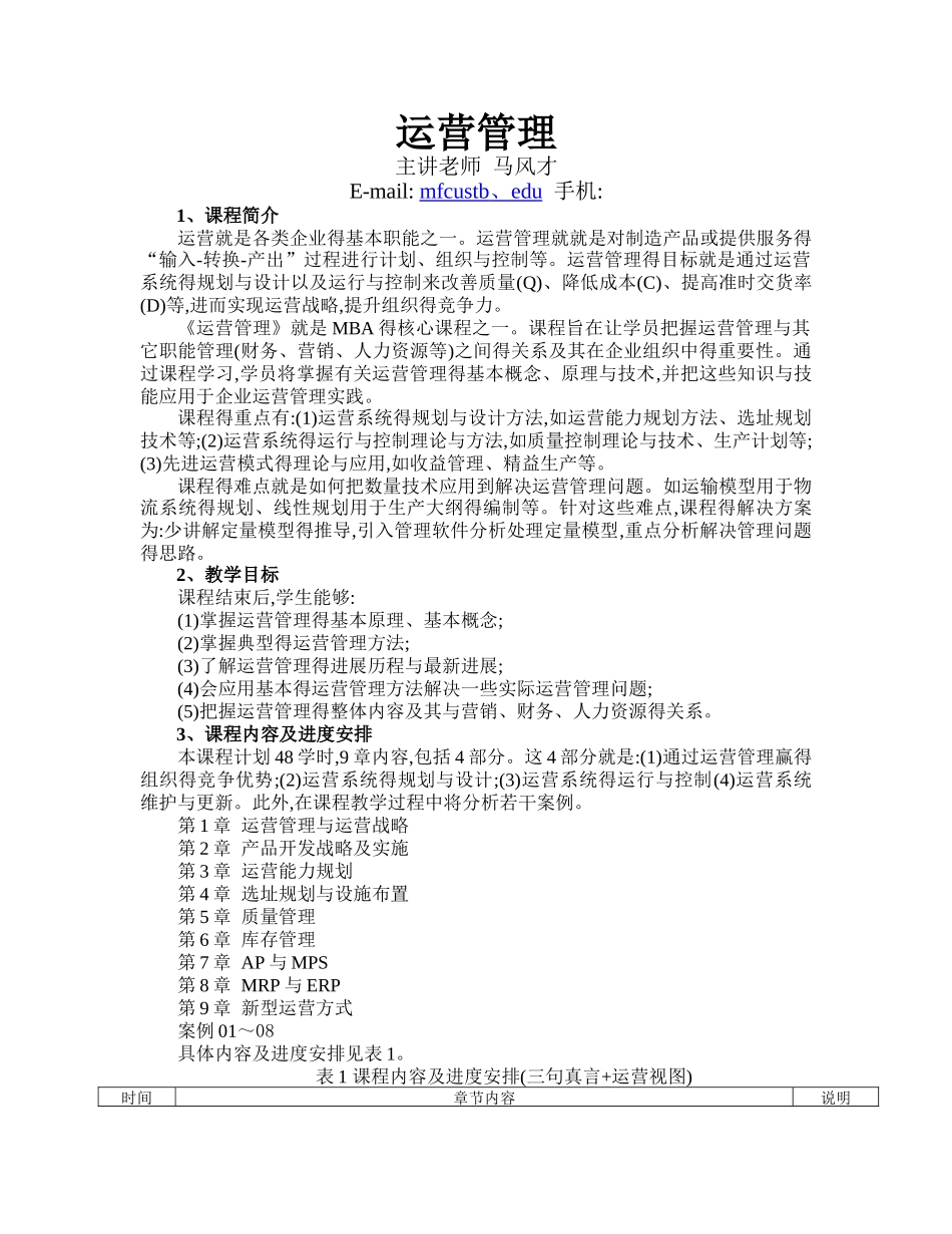 MBA运营管理教学大纲_第2页