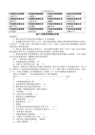 mbti职业性格测试及解析