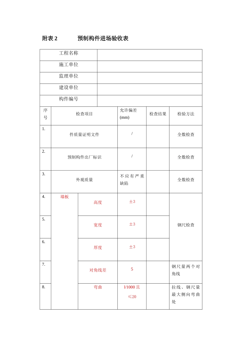 PC构件进场质量验收表_第1页