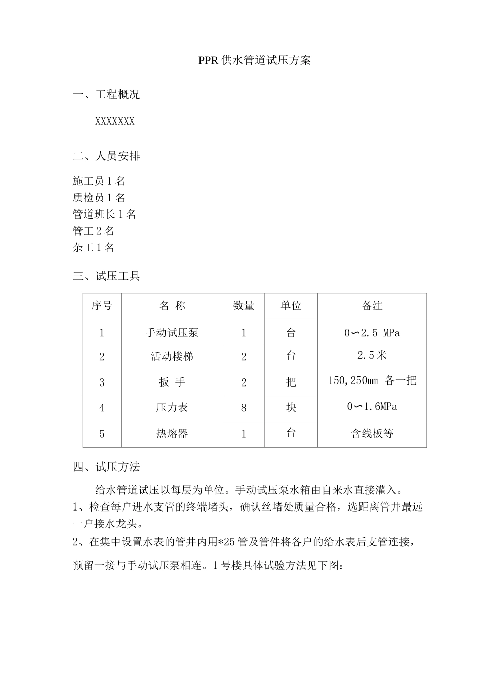 ppr管道试压方案_第1页