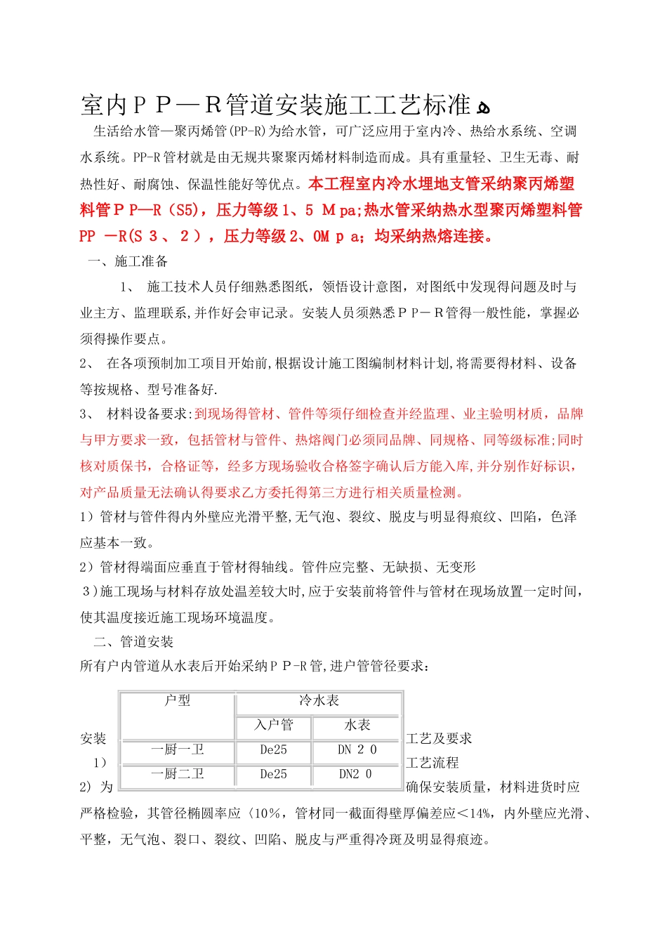 PPR管道安装施工工艺标准_第1页