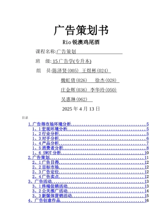RIO鸡尾酒广告策划书