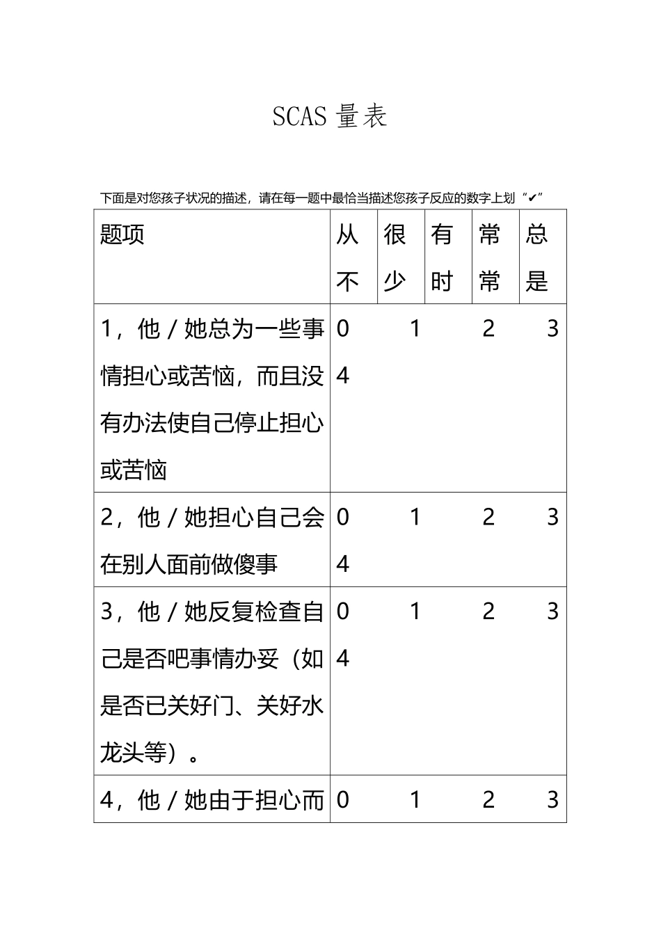SCAS学前儿童焦虑量表_第2页