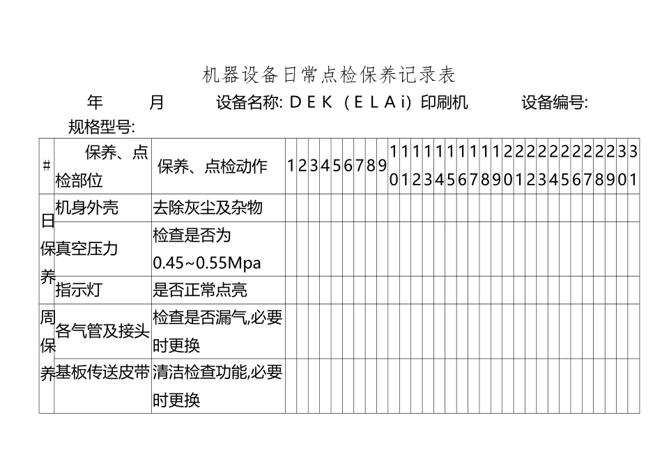 smt印刷机日常点检保养记录表_第2页