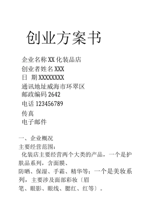 SYB化妆品店创业计划书