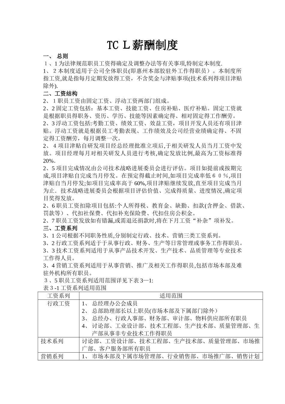 TCL有限公司薪酬制度_第1页