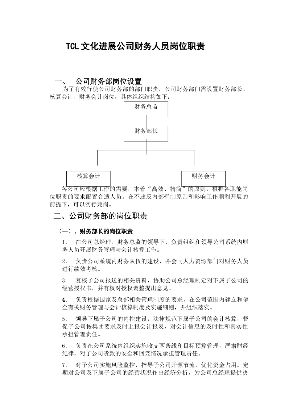 TCL文化发展公司财务人员岗位职责_第1页