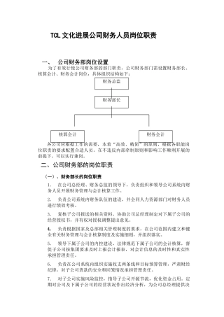 TCL文化发展公司财务人员岗位职责