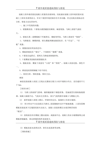 T梁外观质量通病预防与修复