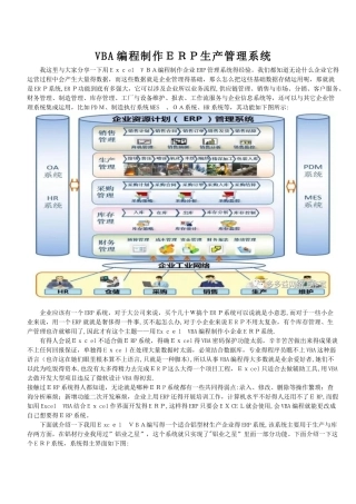 VBA编程制作ERP生产管理系统