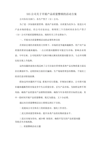 XXX公司关于开展产品质量整顿的活动方案