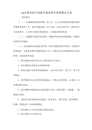 XXX教育初中部提升教育教学质量整改方案