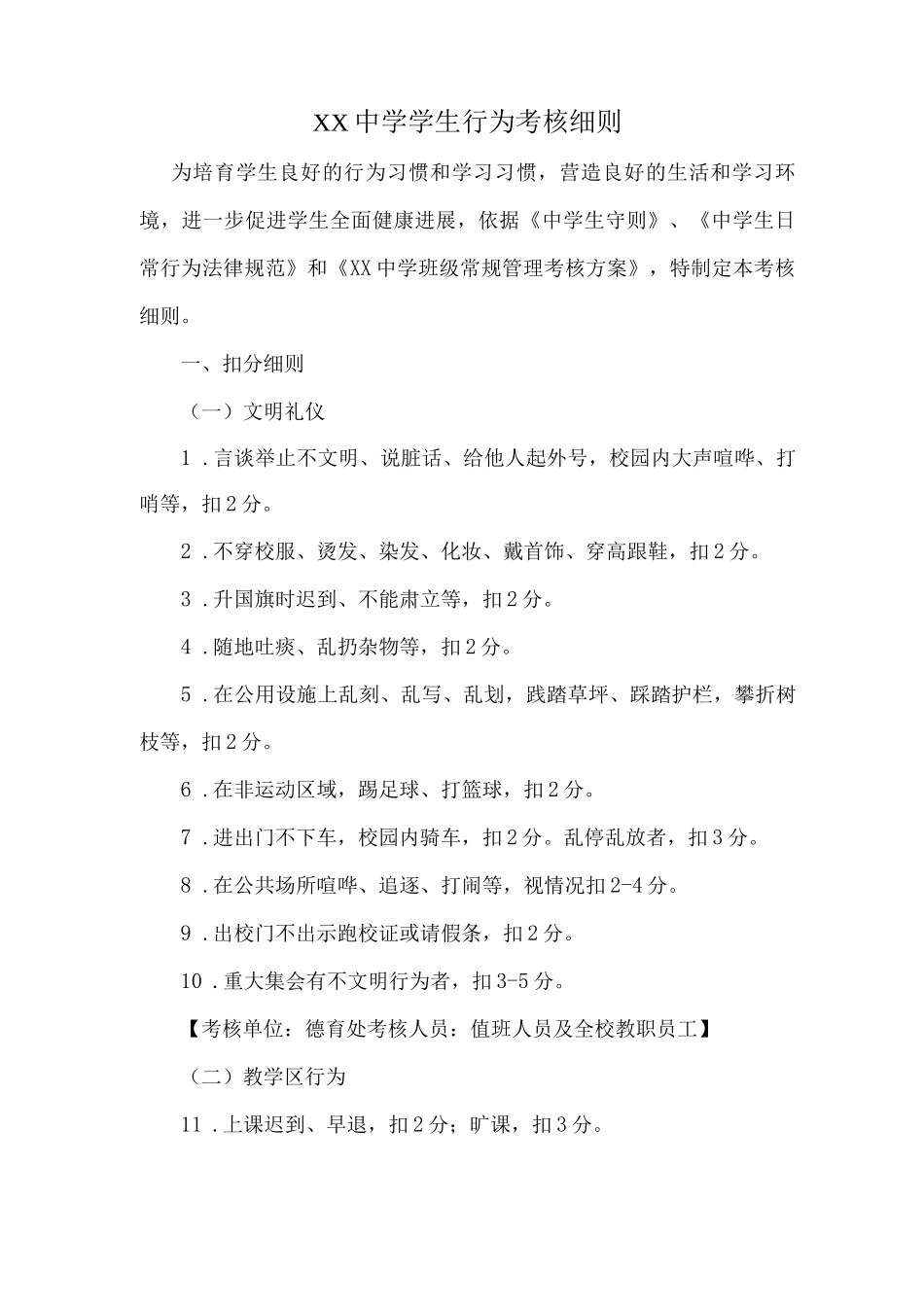 xx中学学生行为考核细则_第1页