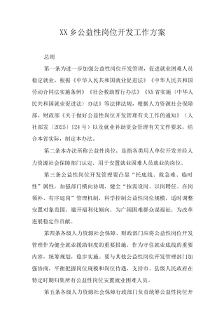 XX乡公益性岗位开发工作方案