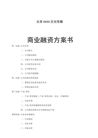 XX传媒公司融资计划书