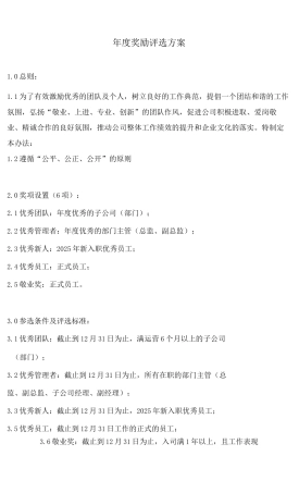 XX公司2025年度奖励方案