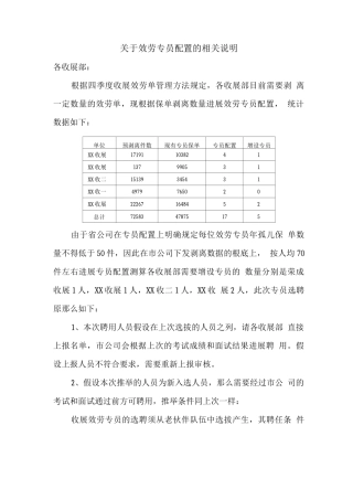 xx公司关于服务专员配置的相关说明