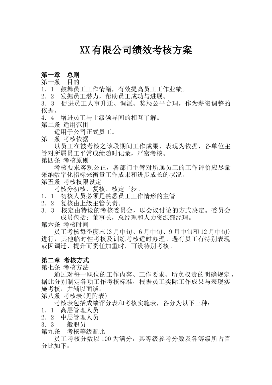 XX公司绩效考核方案_第1页