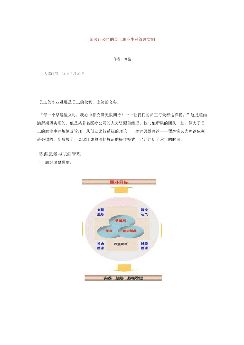 XX医疗公司的员工职业生涯管理实例_第1页