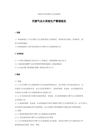 XX发电企业天燃气点火系统生产管理规定