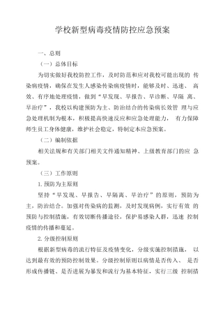XX学校疫情防控应急预案