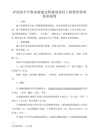 XX对于质量及安全方面管理的具体制度