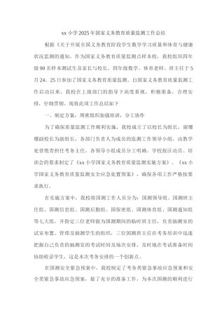 xx小学2025年国家义务教育质量监测工作总结