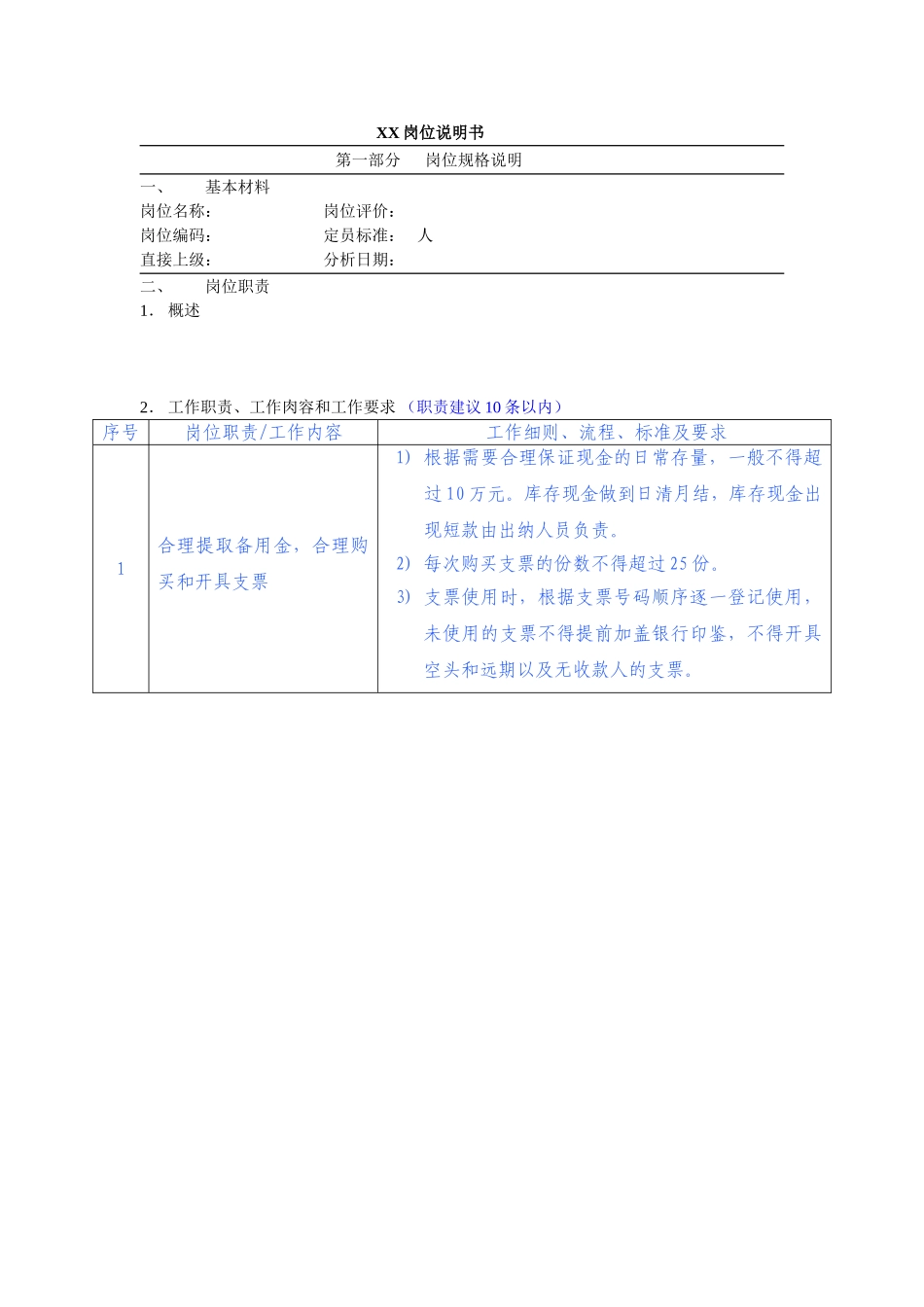 XX岗位说明书模版_第1页