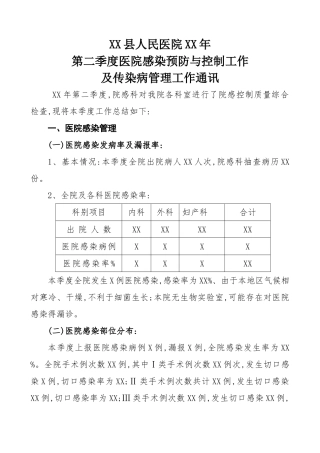 XX年第X季度院感通讯
