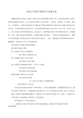 XX总公司清产核资审计实施计划方案