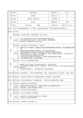 XX电器公司采购部部长岗位说明