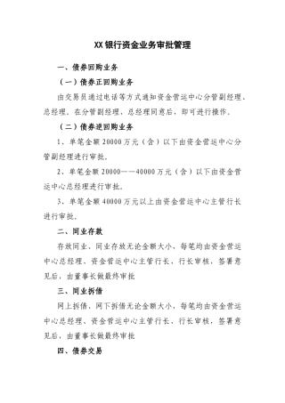 XX银行资金业务审批管理