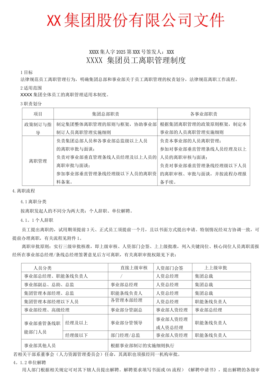 XX集团有限公司员工离职管理制度_第1页