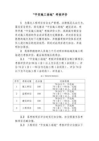 “平安工地”考核评价标准