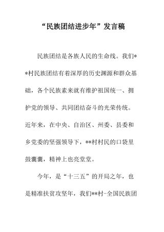 “民族团结进步年”发言稿