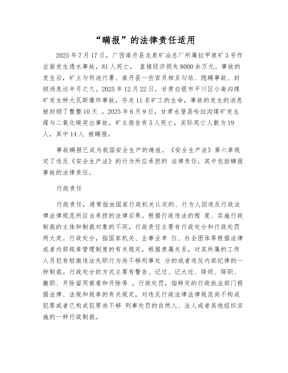 “瞒报”的法律责任适用_第1页