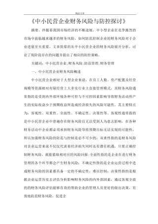 《中小民营企业财务风险与防控探讨》
