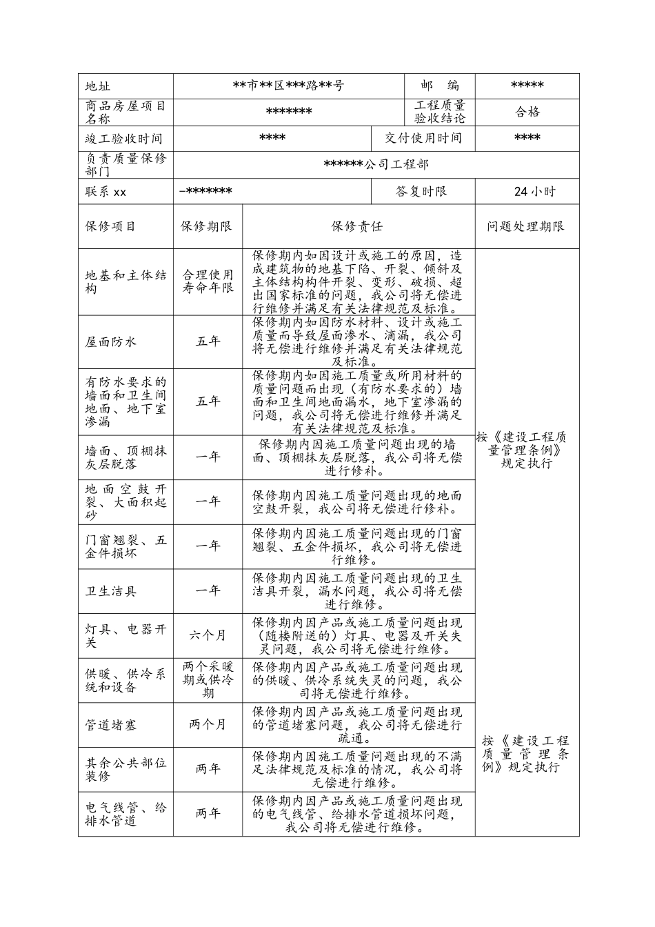 《住宅质量保证书》范本_第2页
